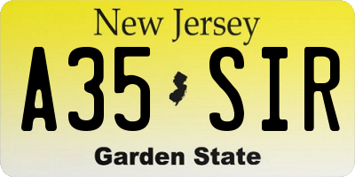 NJ license plate A35SIR