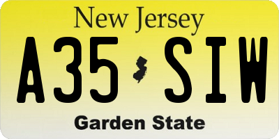 NJ license plate A35SIW