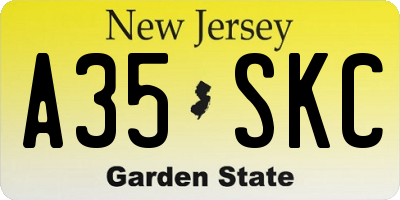 NJ license plate A35SKC