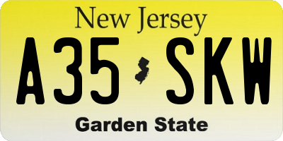 NJ license plate A35SKW