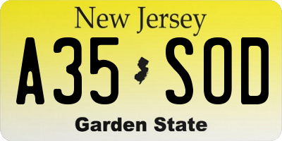 NJ license plate A35SOD