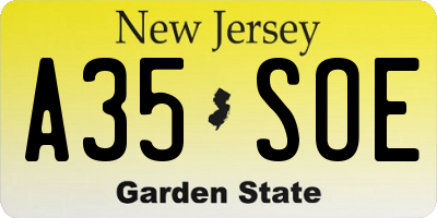 NJ license plate A35SOE