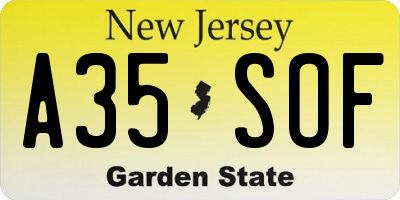 NJ license plate A35SOF