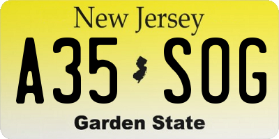 NJ license plate A35SOG