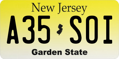 NJ license plate A35SOI