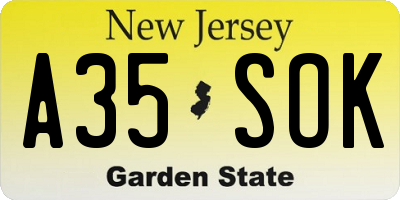 NJ license plate A35SOK