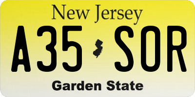 NJ license plate A35SOR