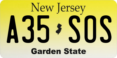 NJ license plate A35SOS