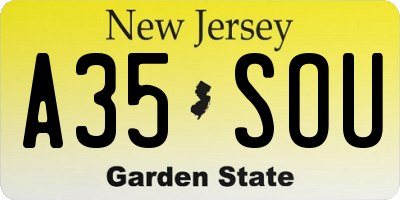 NJ license plate A35SOU