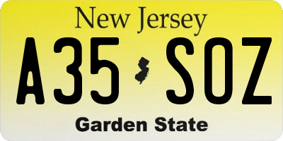 NJ license plate A35SOZ