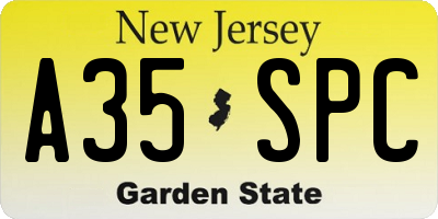 NJ license plate A35SPC