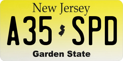 NJ license plate A35SPD