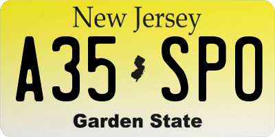 NJ license plate A35SPO