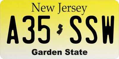 NJ license plate A35SSW