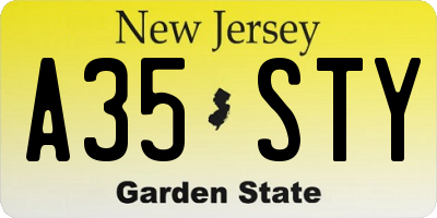NJ license plate A35STY