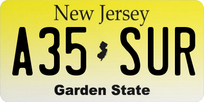 NJ license plate A35SUR