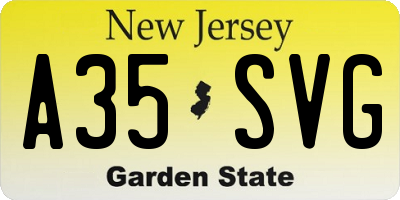 NJ license plate A35SVG