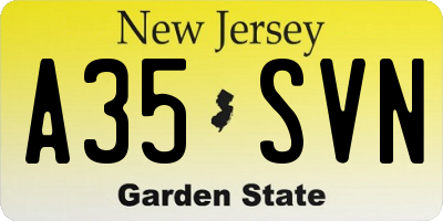 NJ license plate A35SVN