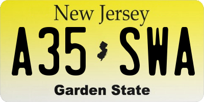 NJ license plate A35SWA