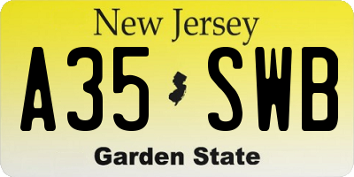 NJ license plate A35SWB