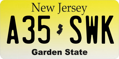 NJ license plate A35SWK