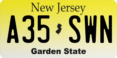 NJ license plate A35SWN
