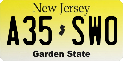 NJ license plate A35SWO