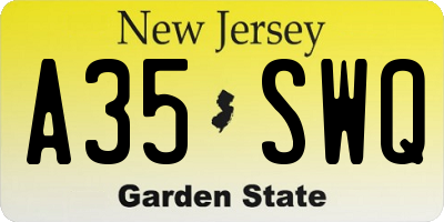NJ license plate A35SWQ