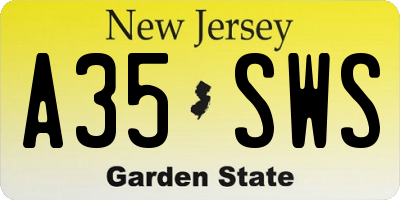 NJ license plate A35SWS