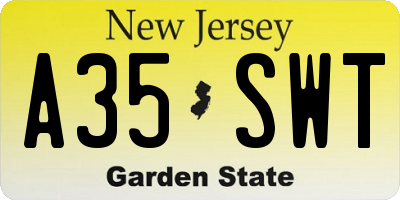 NJ license plate A35SWT