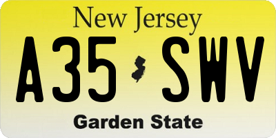 NJ license plate A35SWV