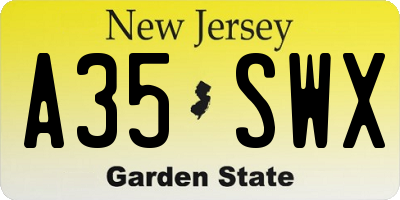 NJ license plate A35SWX