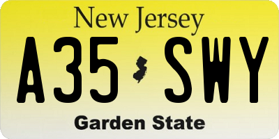 NJ license plate A35SWY