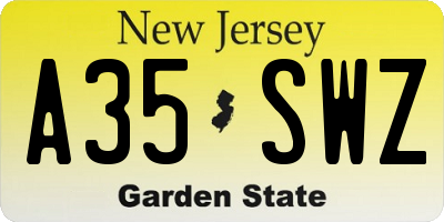 NJ license plate A35SWZ