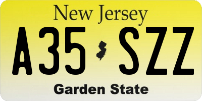 NJ license plate A35SZZ