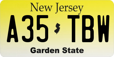 NJ license plate A35TBW