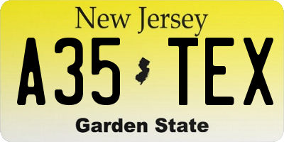 NJ license plate A35TEX