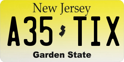 NJ license plate A35TIX