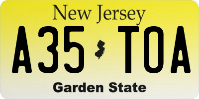 NJ license plate A35TOA