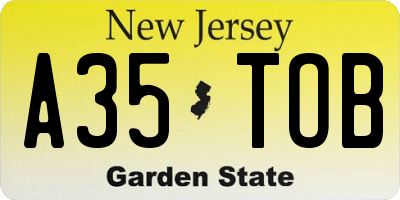 NJ license plate A35TOB