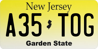 NJ license plate A35TOG