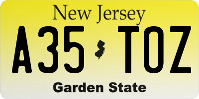 NJ license plate A35TOZ