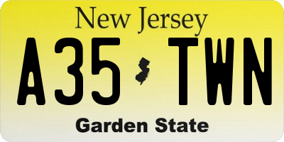 NJ license plate A35TWN