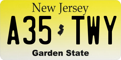 NJ license plate A35TWY