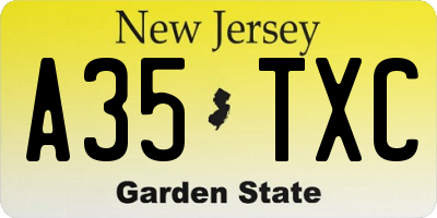 NJ license plate A35TXC