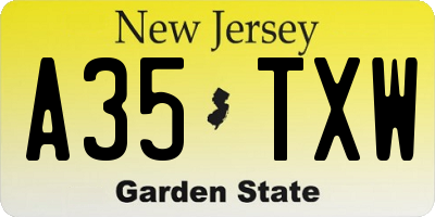 NJ license plate A35TXW