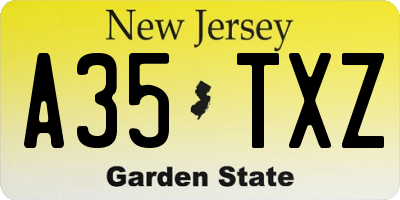 NJ license plate A35TXZ