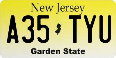 NJ license plate A35TYU