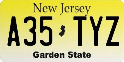 NJ license plate A35TYZ