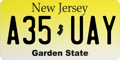 NJ license plate A35UAY